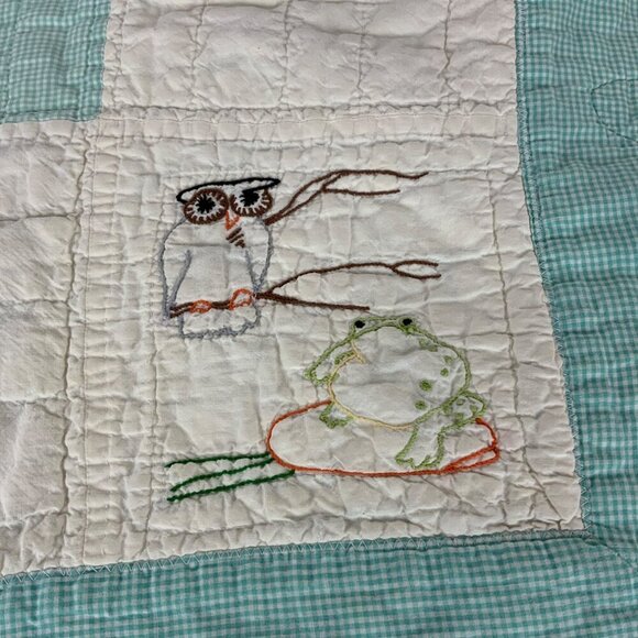 Farm Animal Cutter Quilt 46x74 Hand Embroidered Machine Stitched Tattered Cotton - Picture 9 of 12